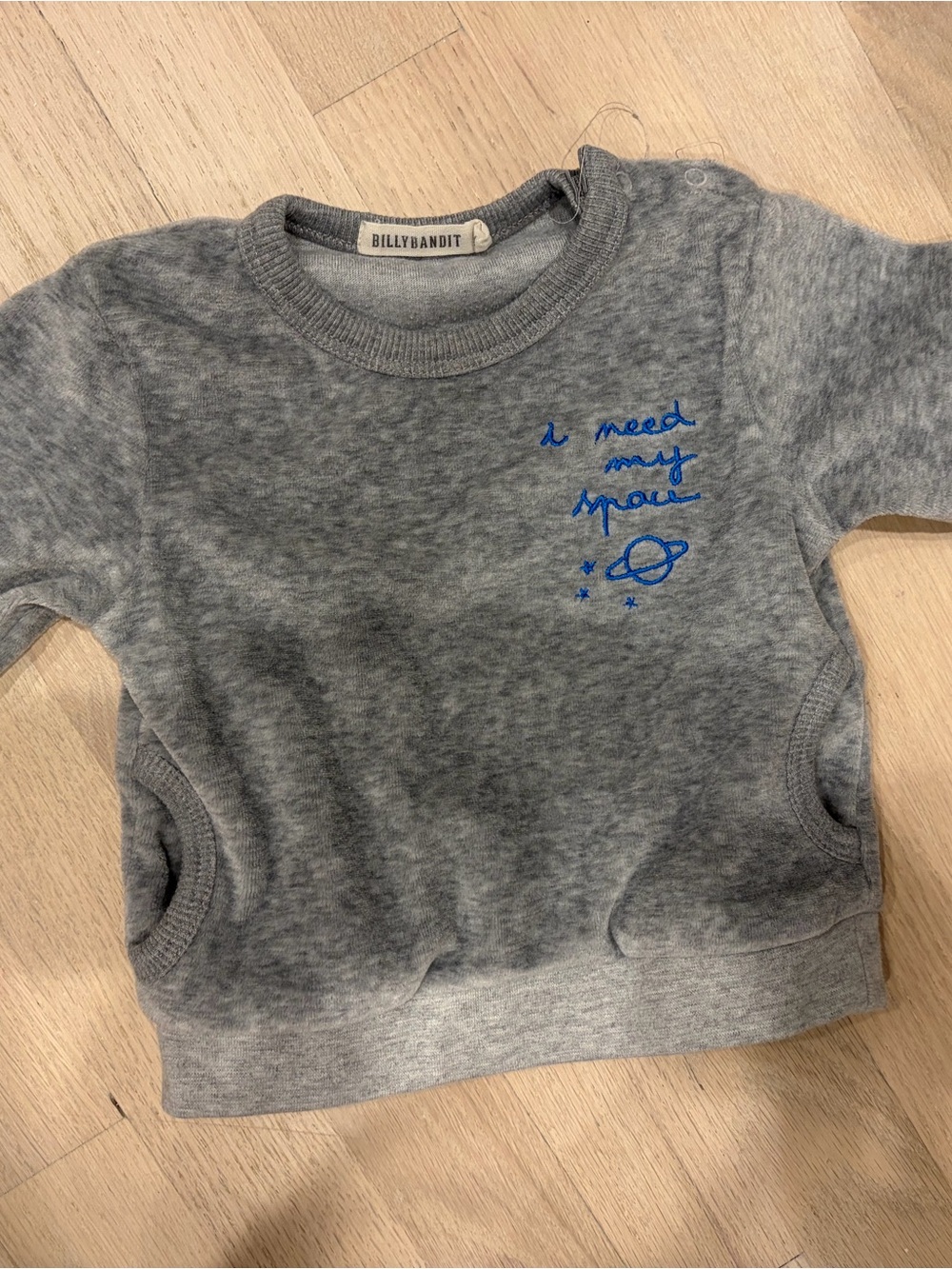Grey Sweatshirt with Blue Space Embroidery